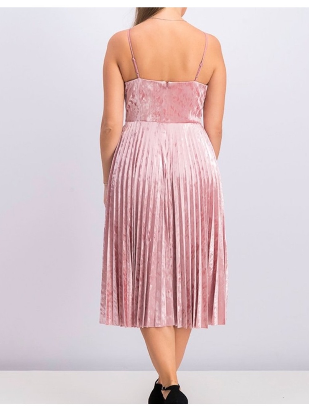 Avec Les Filles Women’s Pink Velvet Pleated Skirt Midi Dress Size 12 Party EUC - Picture 2 of 10